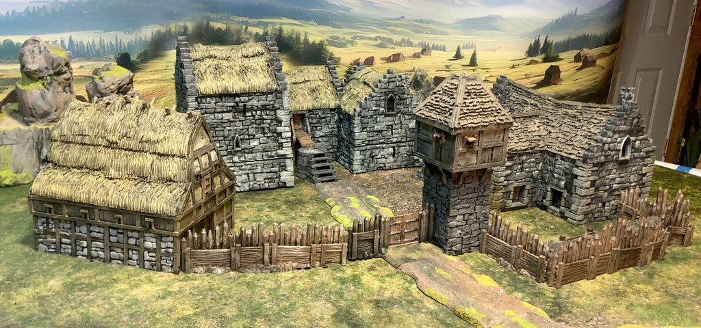 Manor Houses, Guard Tower, and Barn - Medieval Hamlet Terrain - Fantasy Village