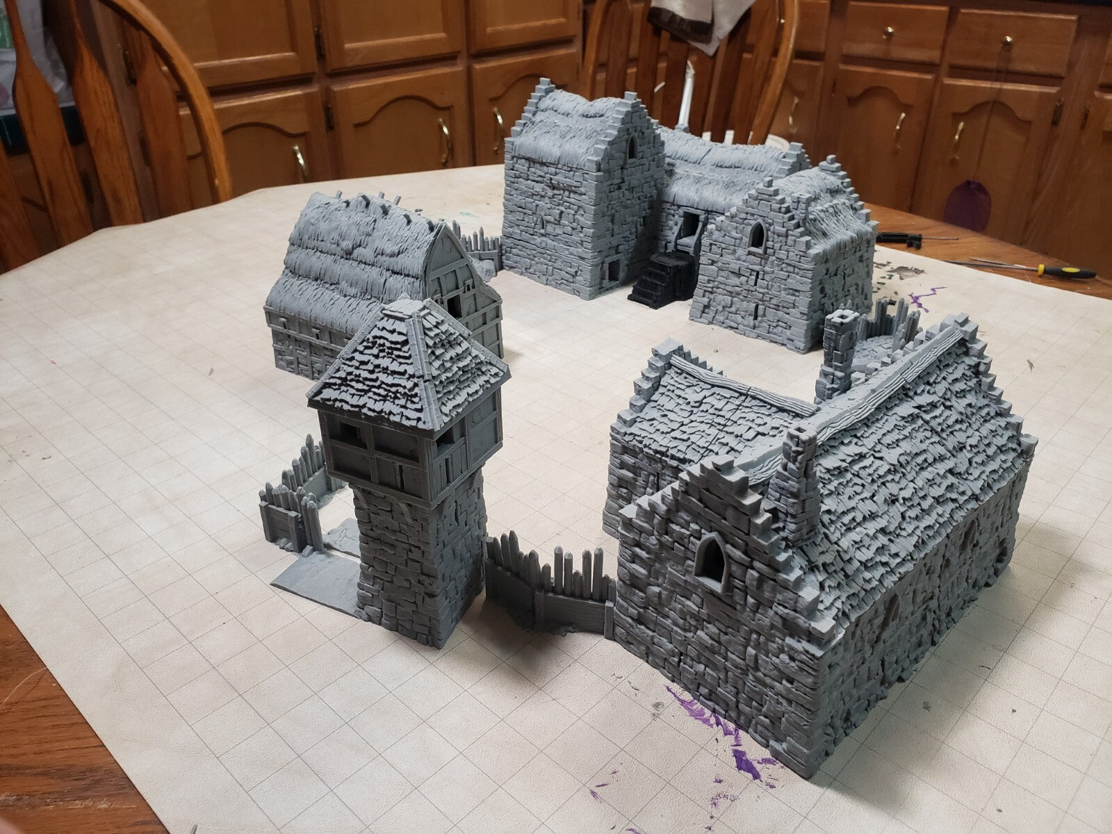 Manor Houses, Guard Tower, and Barn - Medieval Hamlet Terrain - Fantasy Village