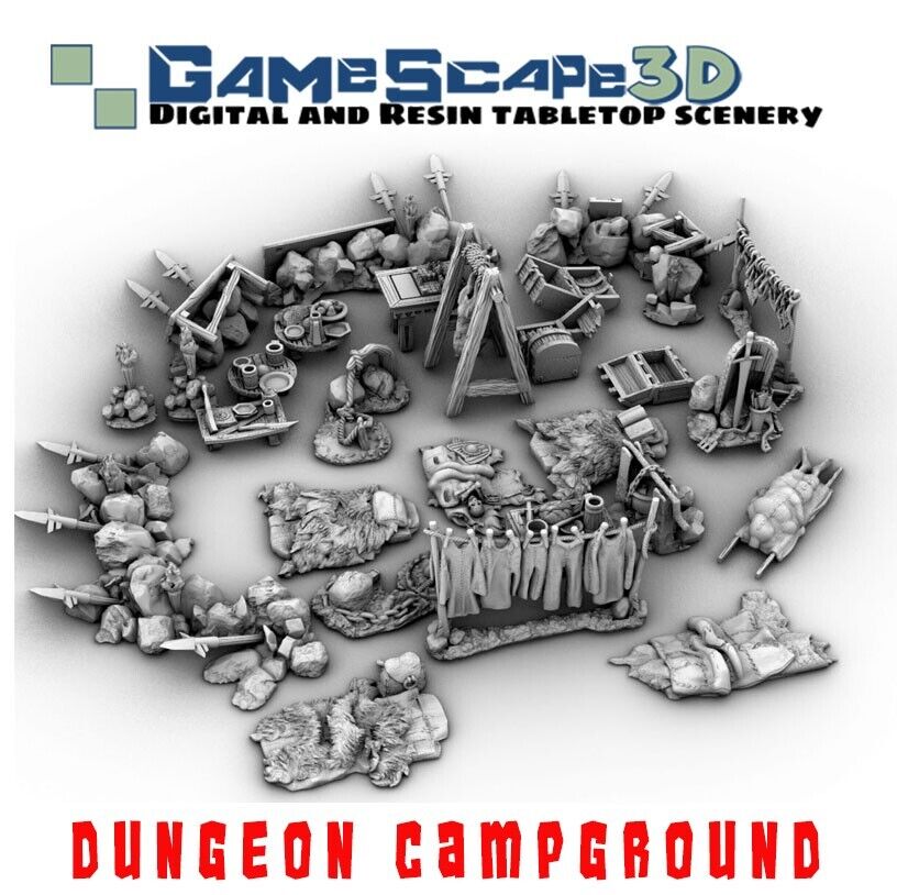 Dungeon Campground Terrain- Dwarven Camp Accessories -Cots, Skins, Miscellaneous