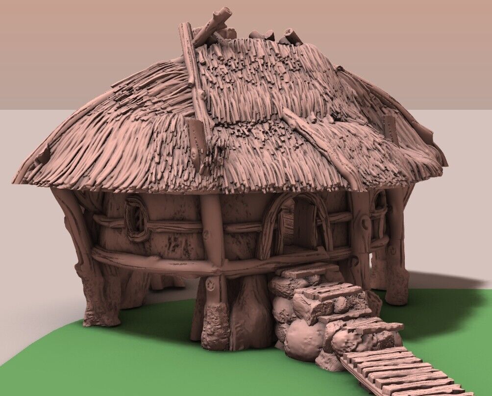 Halfling Swamp Village with Wood Plank Walkway - Thatch Huts Hamlet -
