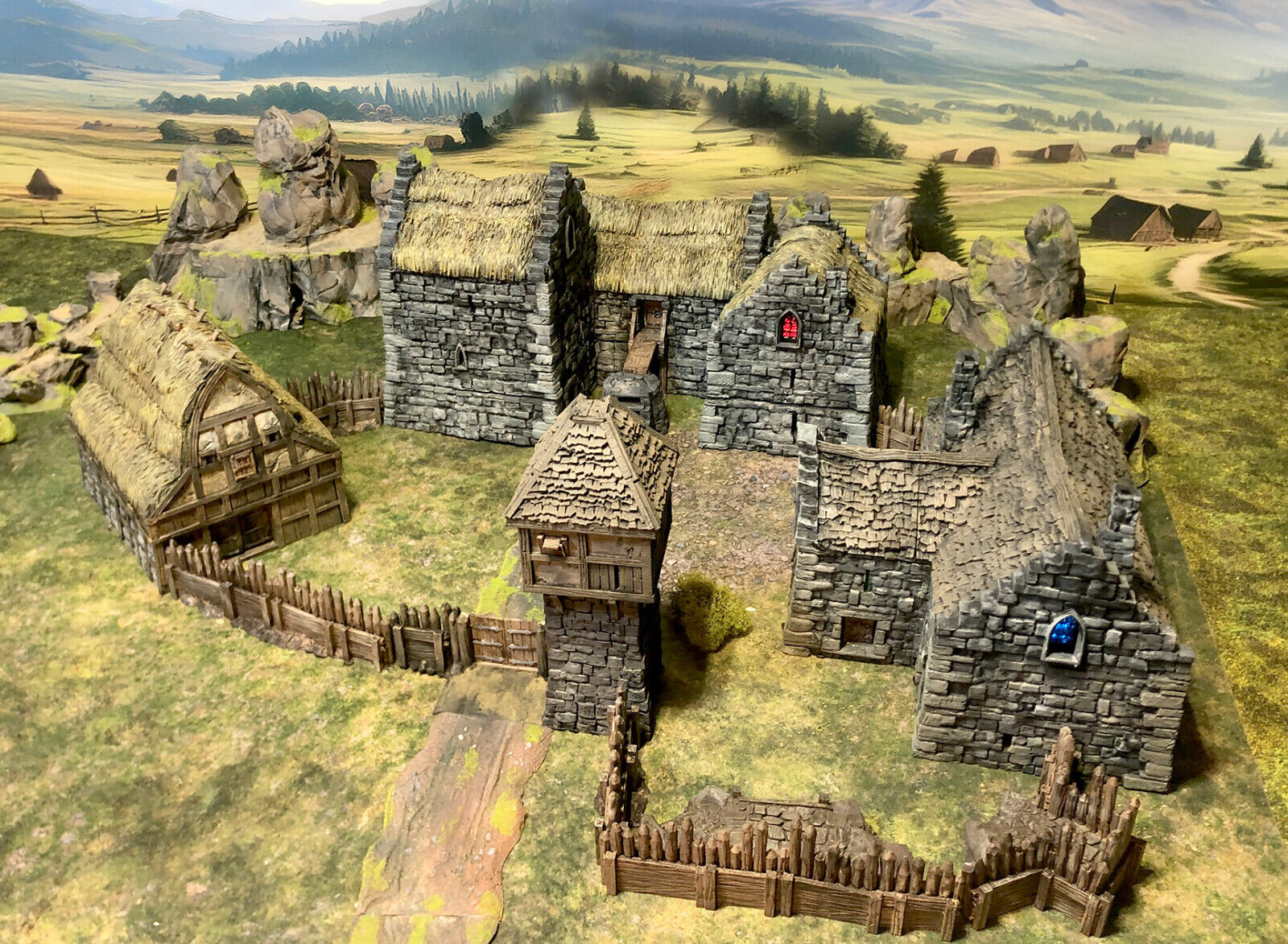 Manor Houses, Guard Tower, and Barn - Medieval Hamlet Terrain - Fantasy Village