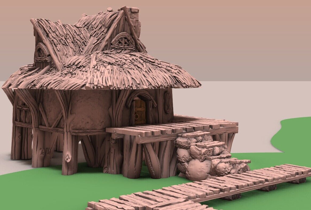 Halfling Swamp Village with Wood Plank Walkway - Thatch Huts Hamlet -