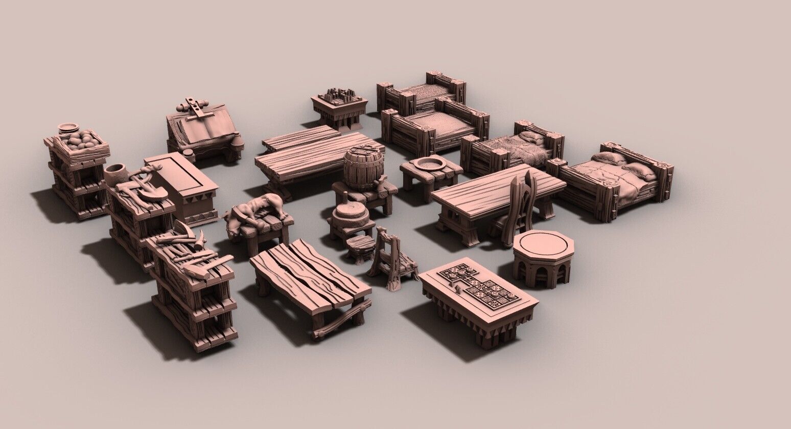 Halfling Furniture Set - Dwarven Tables - Wood Pieces - Mini Decor for Buildings
