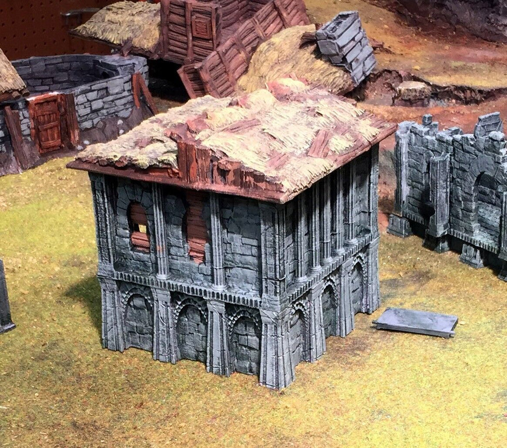 Ruins and Bandit Hideout Dual Model - Stone Broken Damaged Open Roof Castle