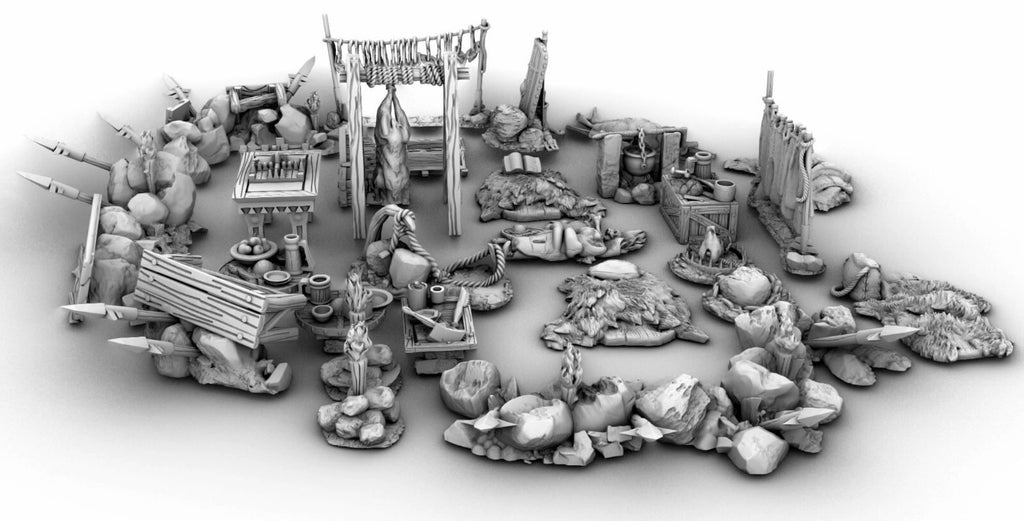Dungeon Campground Terrain- Dwarven Camp Accessories -Cots, Skins, Miscellaneous