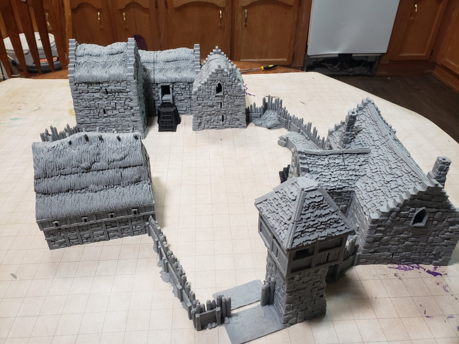 Manor Houses, Guard Tower, and Barn - Medieval Hamlet Terrain - Fantasy Village