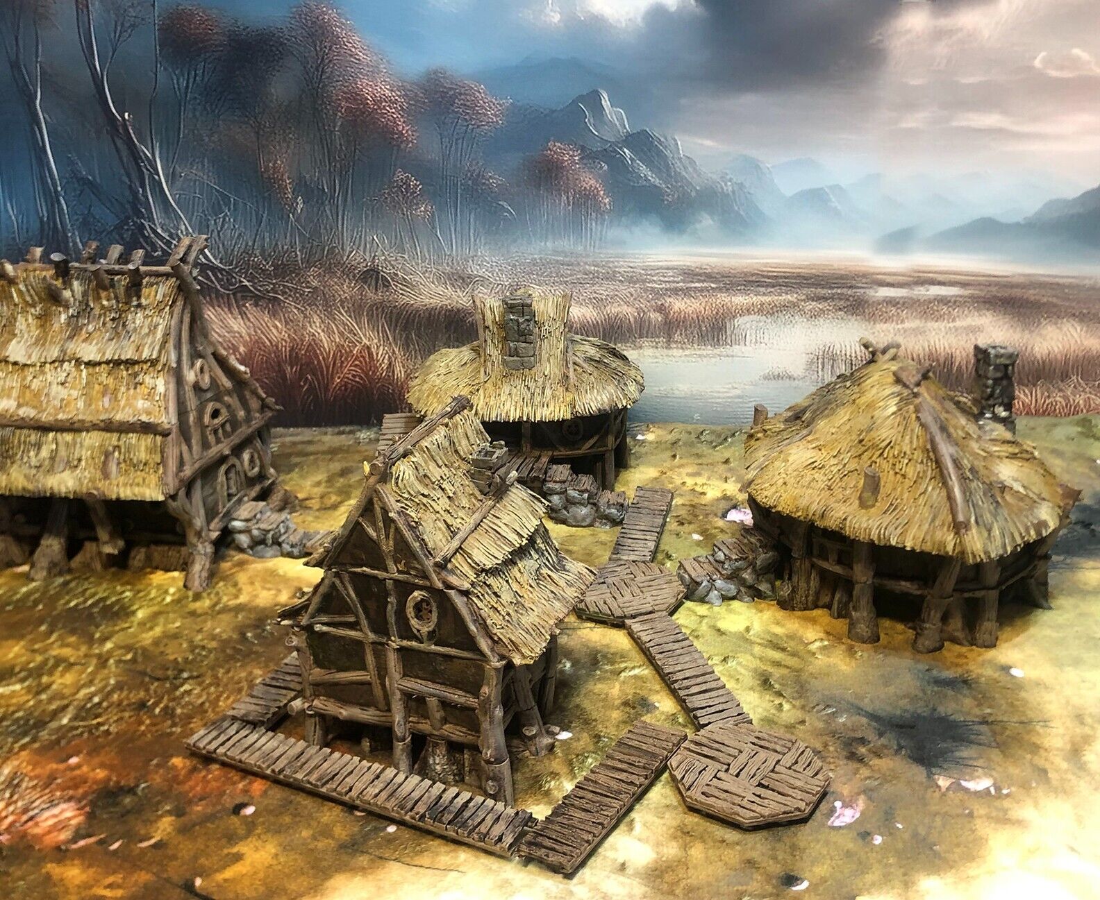 Halfling Swamp Village with Wood Plank Walkway - Thatch Huts Hamlet -