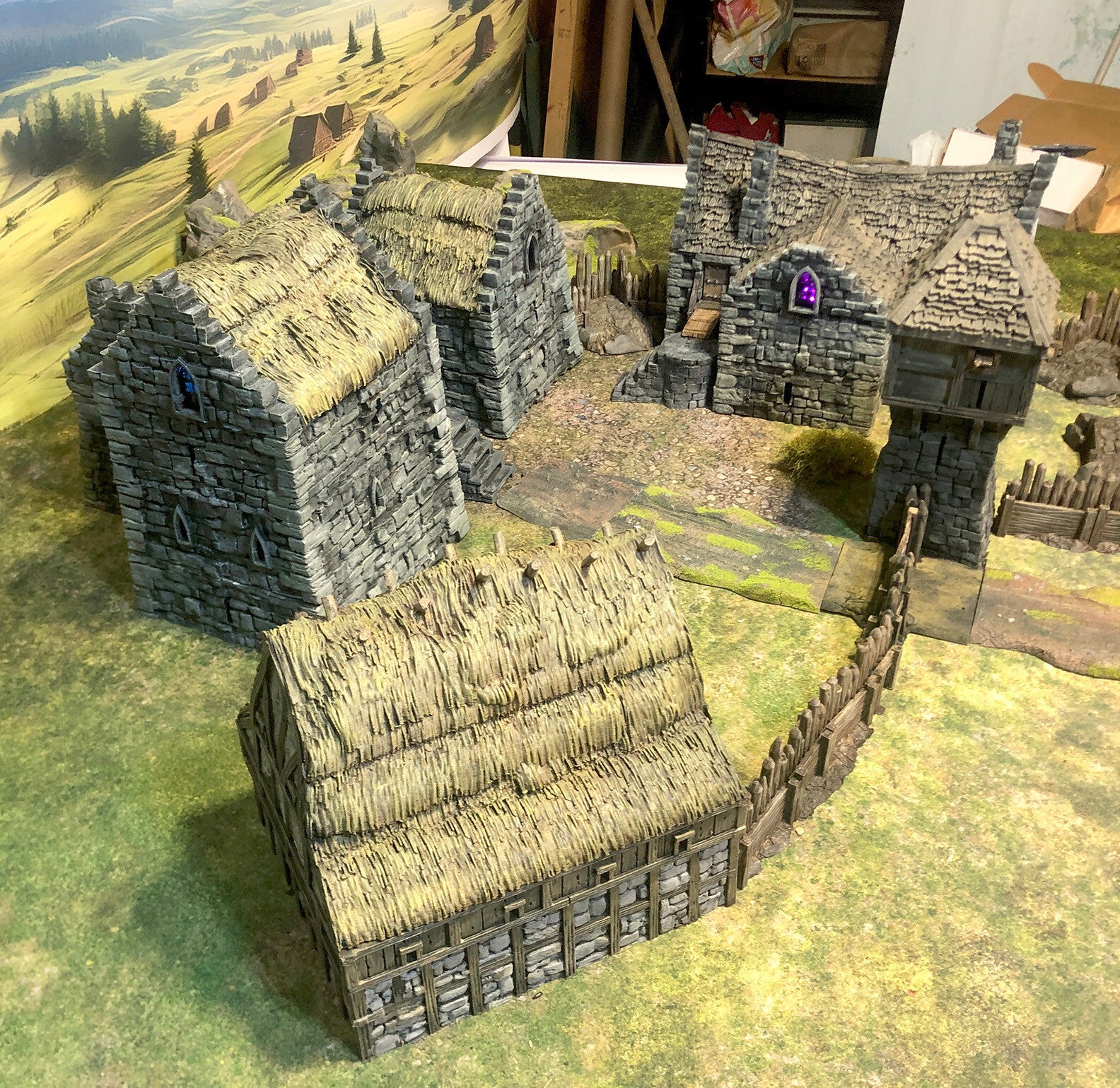 Manor Houses, Guard Tower, and Barn - Medieval Hamlet Terrain - Fantasy Village