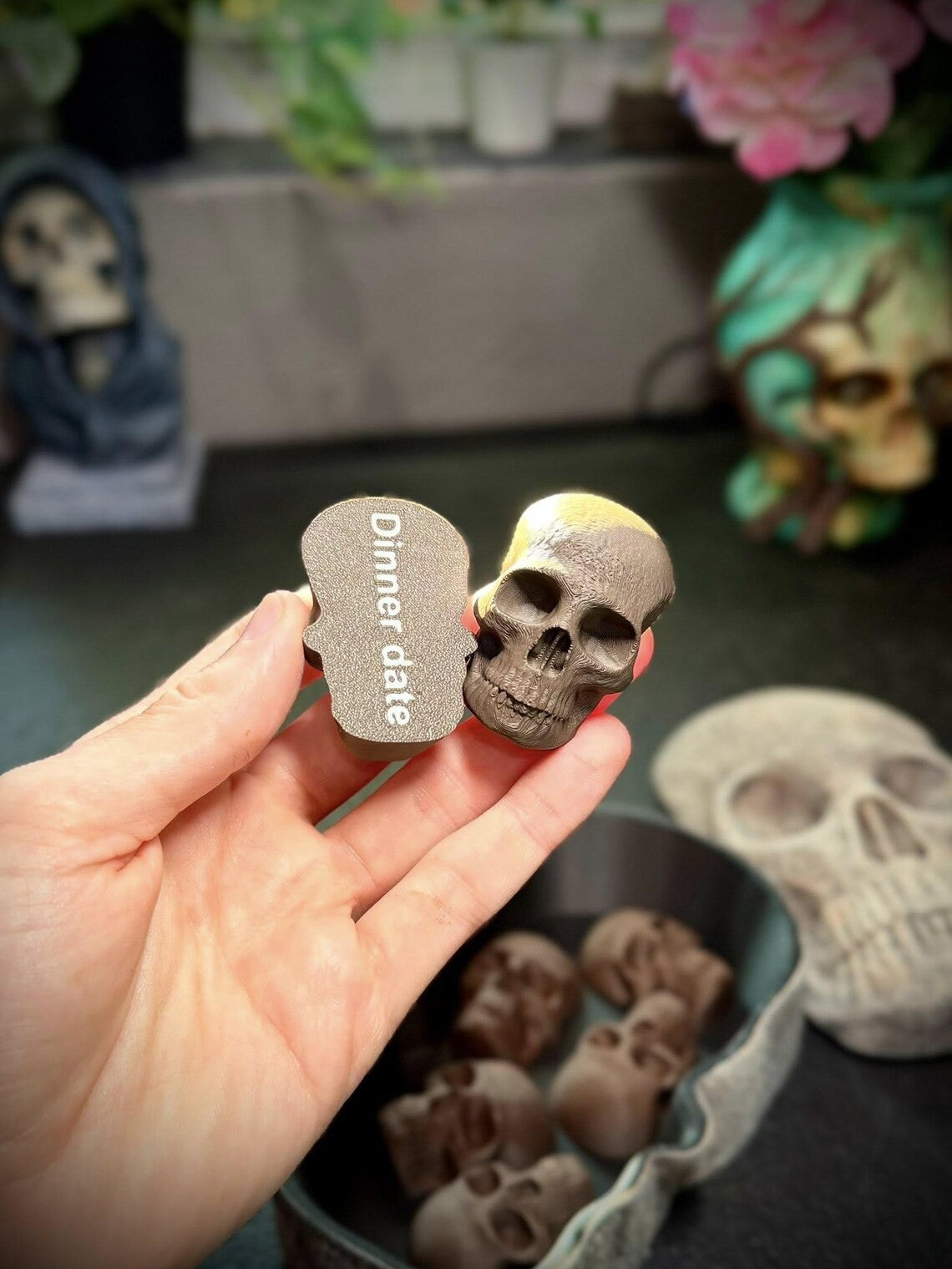Skull Valentines Chocolate Holder - Halloween Decor (unpainted)