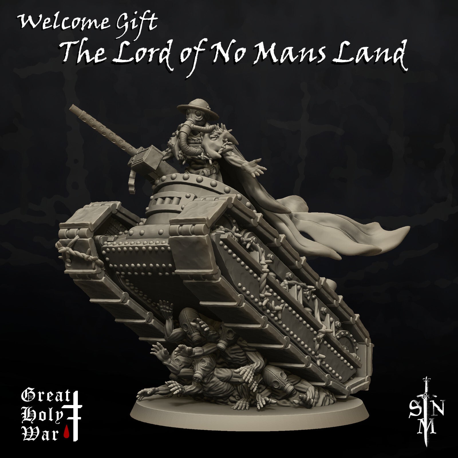 Gothic German WWI Tank w/ Commander & Gattling Gun - Crushing Bodies Gas Mask