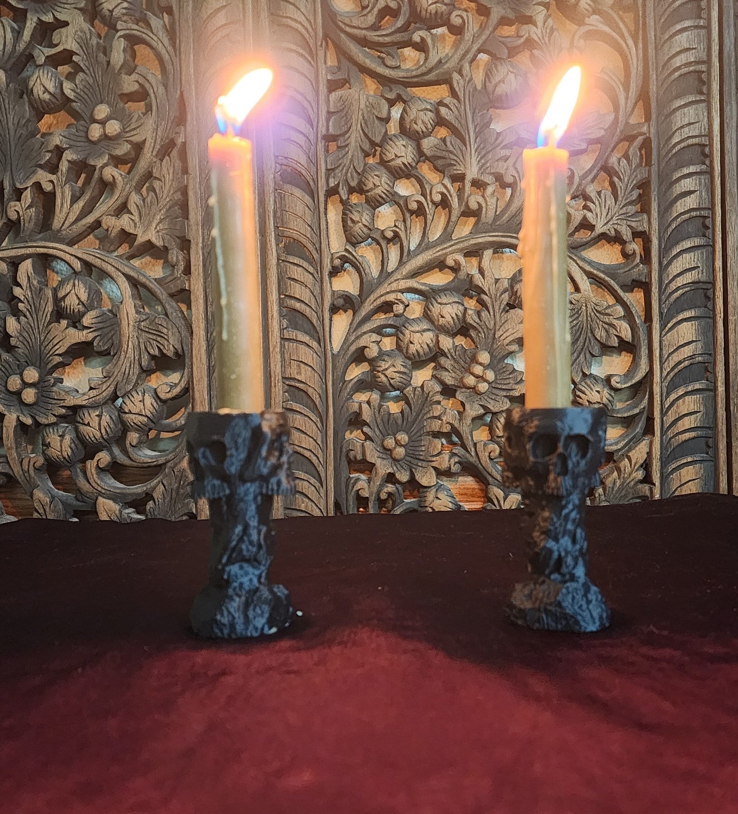 Skull and Stone Candlestick Holder - Witch's Candle - Halloween Decor (unpainted)