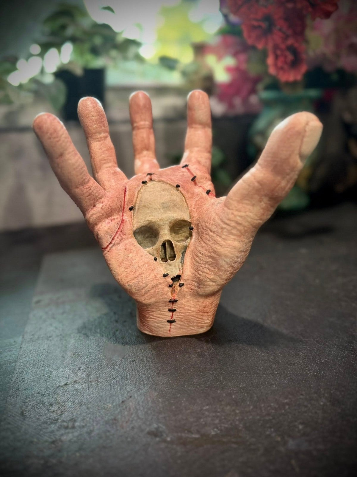 Severed Hand Costume Prop - Skull in Palm - Scary Halloween Decor (unpainted)