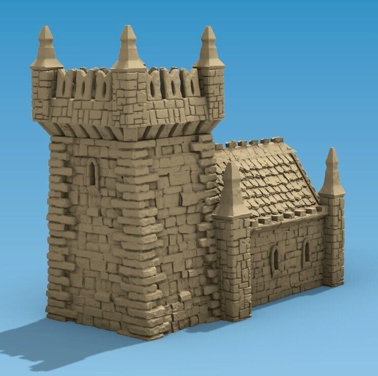 Small Scriptorium Terrain - Stone Church with Tower - Bishop Holy Text Library