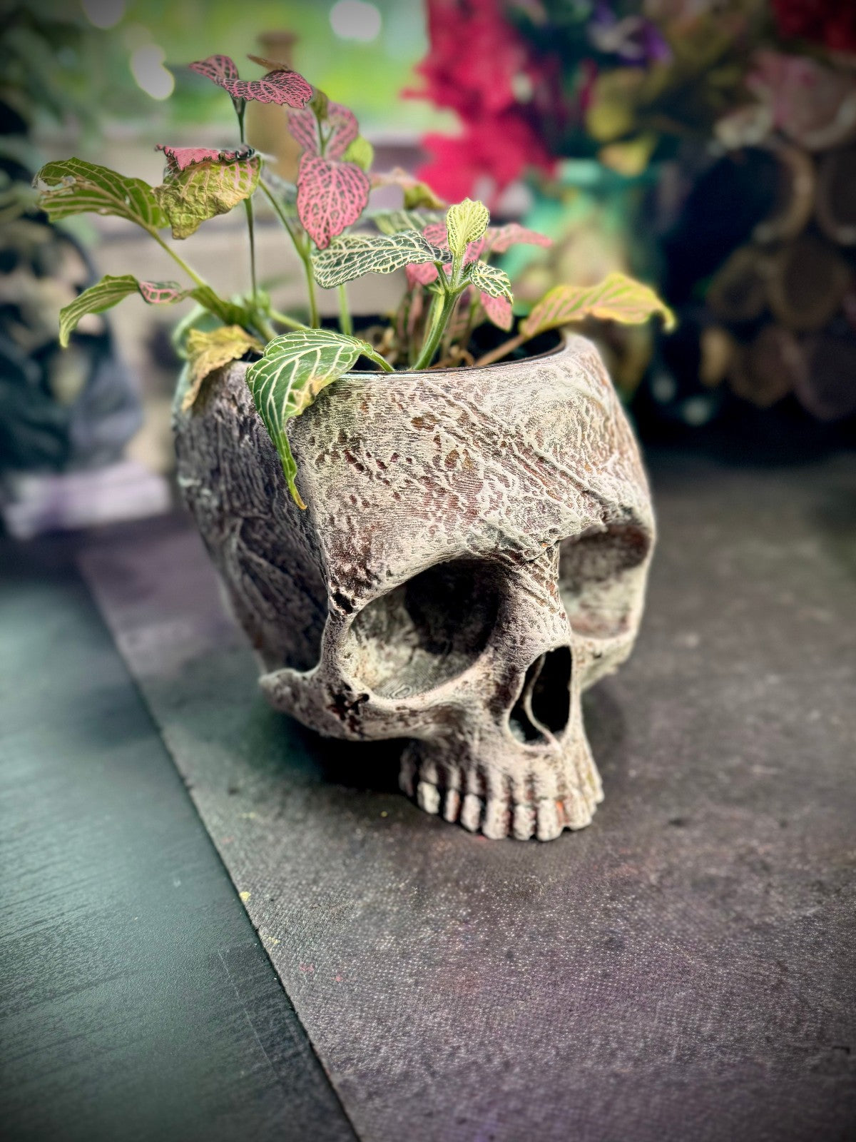 3D Printed Stone Skull Garden Planter - Stone Carved Skull Planter (unpainted)