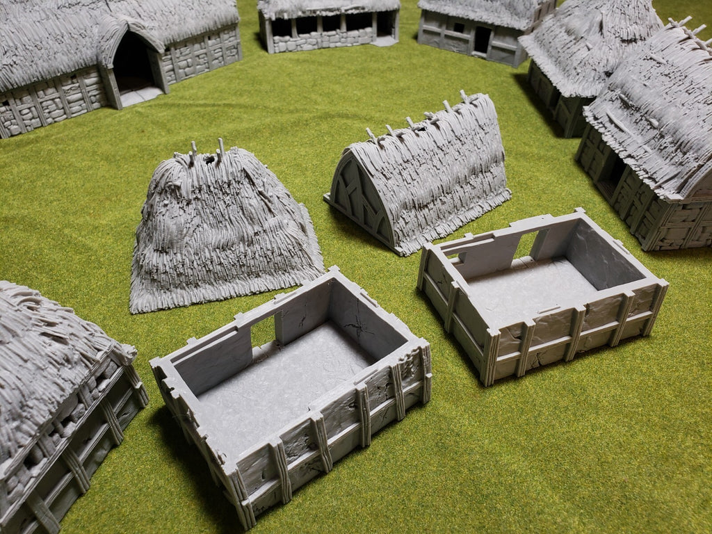 Rural Peasant Village - Dark Age Grass Huts - Country Hamlet Tabletop Terrain