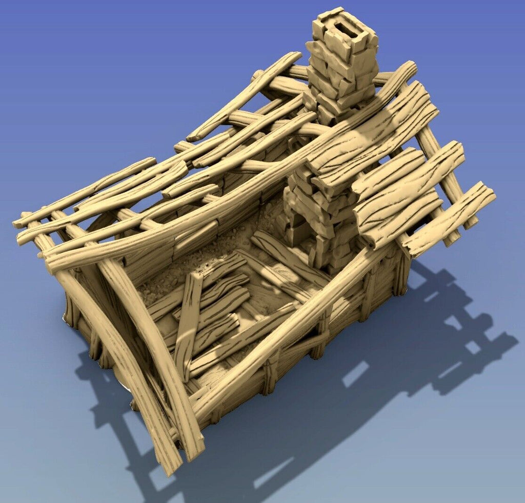 Leaning Shack Ruin - Crooked House Terrain - Broken Hut - Timber Wreckage