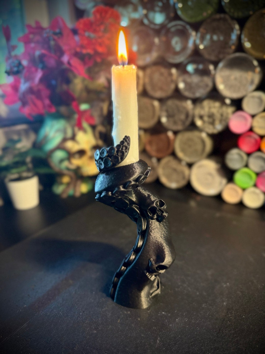 Skull Octopus Tentacle Candlestick Holder - Nautical Candlestick (unpainted)