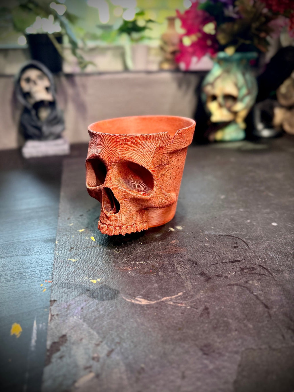 Terracotta Skull Planter Pot - Ornamental Indoor Flower Pot (unpainted)