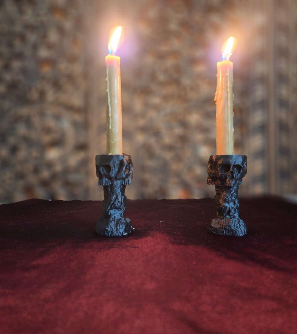 Skull and Stone Candlestick Holder - Witch's Candle - Halloween Decor (unpainted)