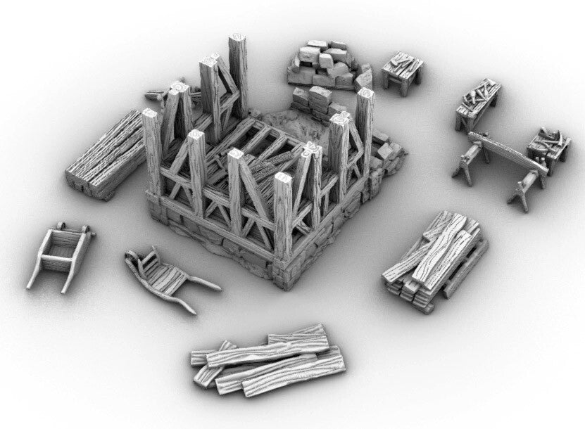 Full Construction Site Partial Building - Building Workshop - Archetecture Model