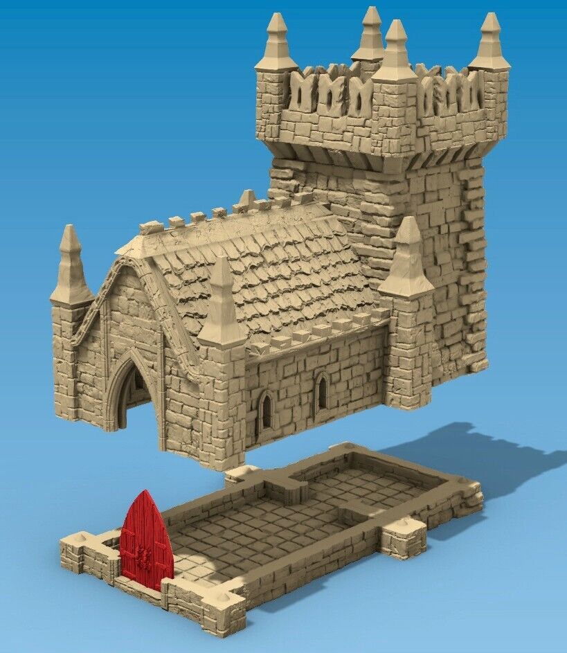 Small Scriptorium Terrain - Stone Church with Tower - Bishop Holy Text Library