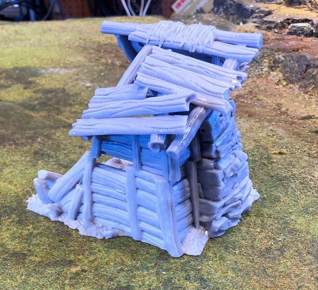 Wood Shack Ruin 1 - Ruined Hut - Destroyed Building -Damaged Home -Wreck Terrain