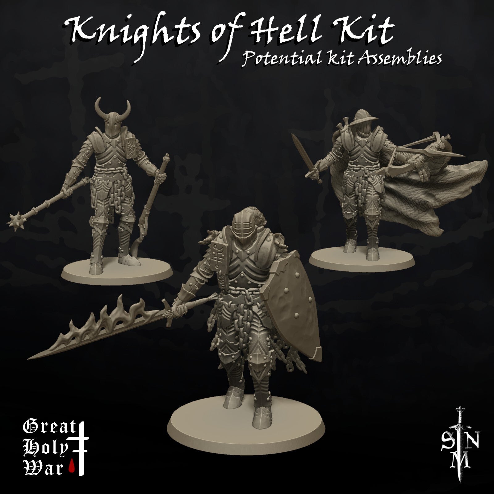 Knights of Hell Kit - Foot Soldier Miniatures - Grimdark Spearmen -