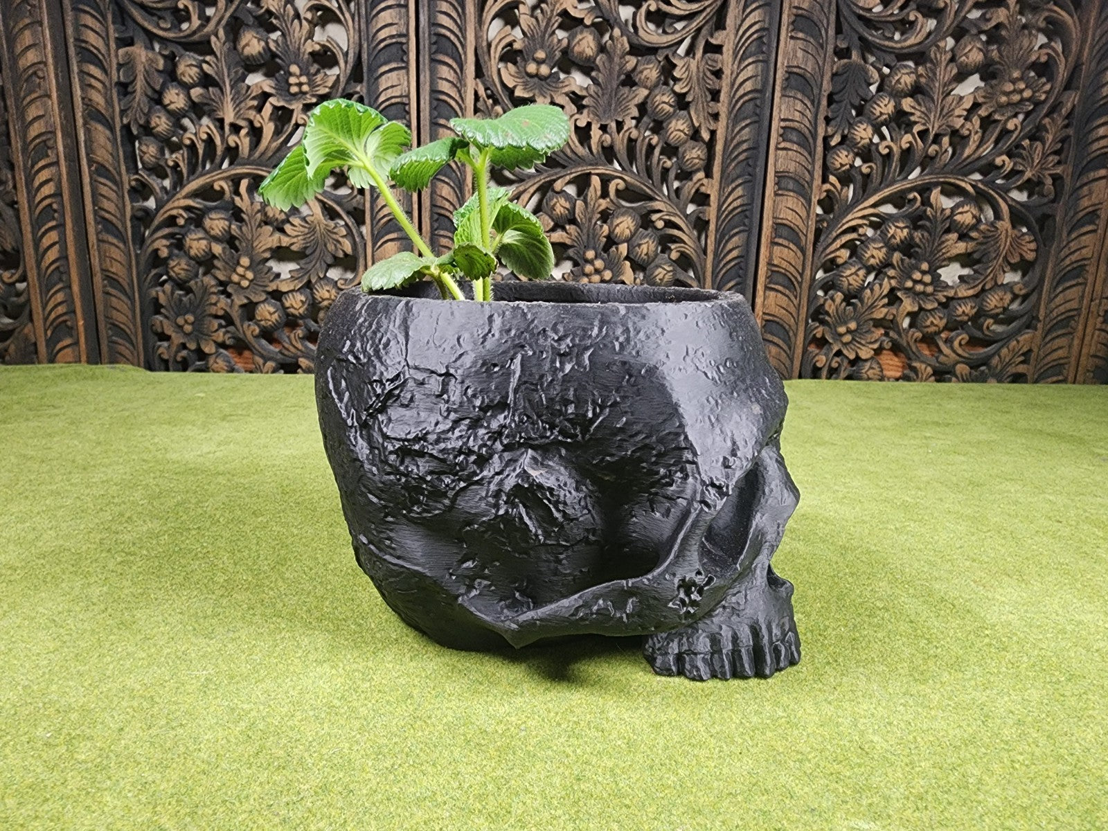 3D Printed Stone Skull Garden Planter - Stone Carved Skull Planter (unpainted)