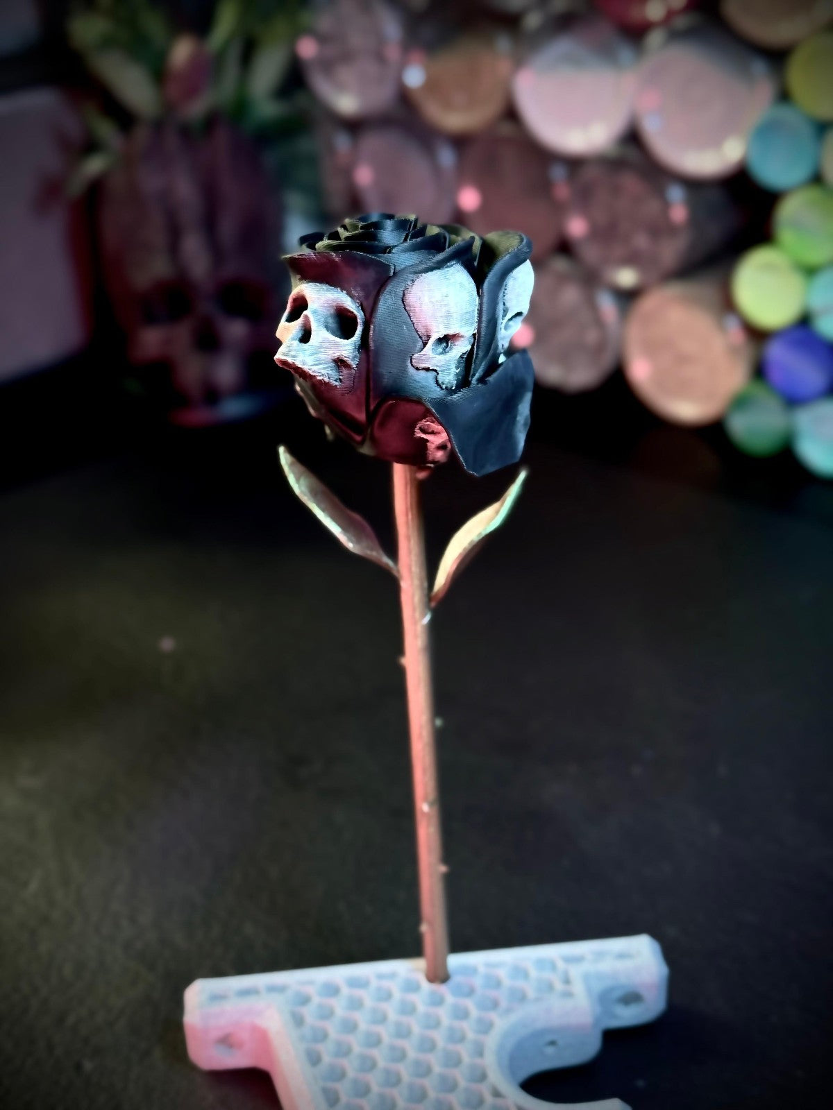 The Forbidden Rose - Black Rose with Skulls - 3D Printed Flower Art (unpainted)