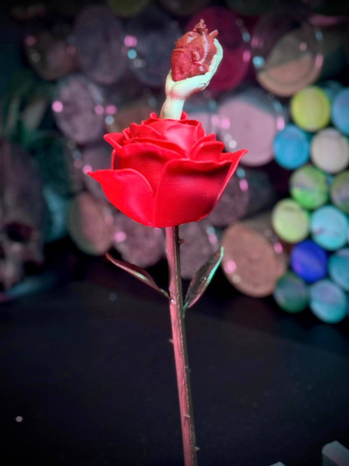 Rose with Hand Holding Heart - Halloween Spooky Art (unpainted)