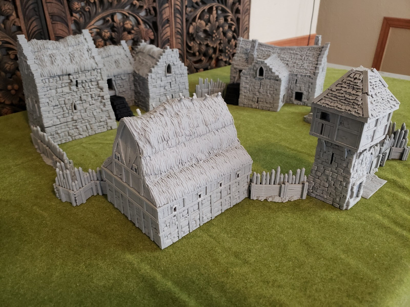 Manor Houses, Guard Tower, and Barn - Medieval Hamlet Terrain - Fantasy Village