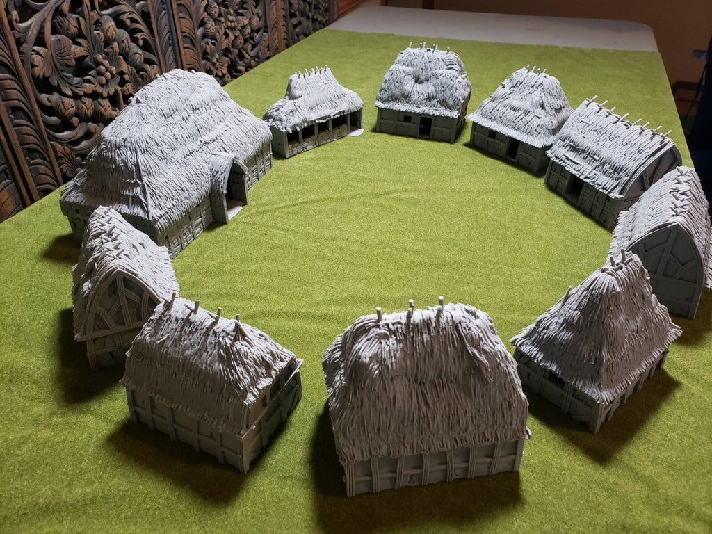 Rural Peasant Village - Dark Age Grass Huts - Country Hamlet Tabletop Terrain