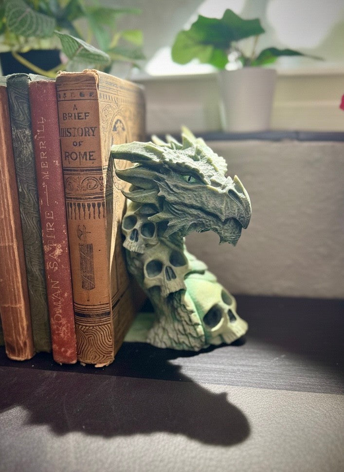 Dragon Skull Bookends - 3D Printed Fantasy Bookends - Dragon's Head (unpainted)