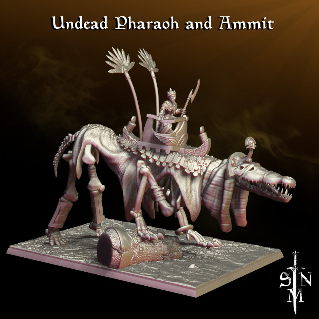 Undead Pharaoh and Ammit - Mummy Lord on Statue