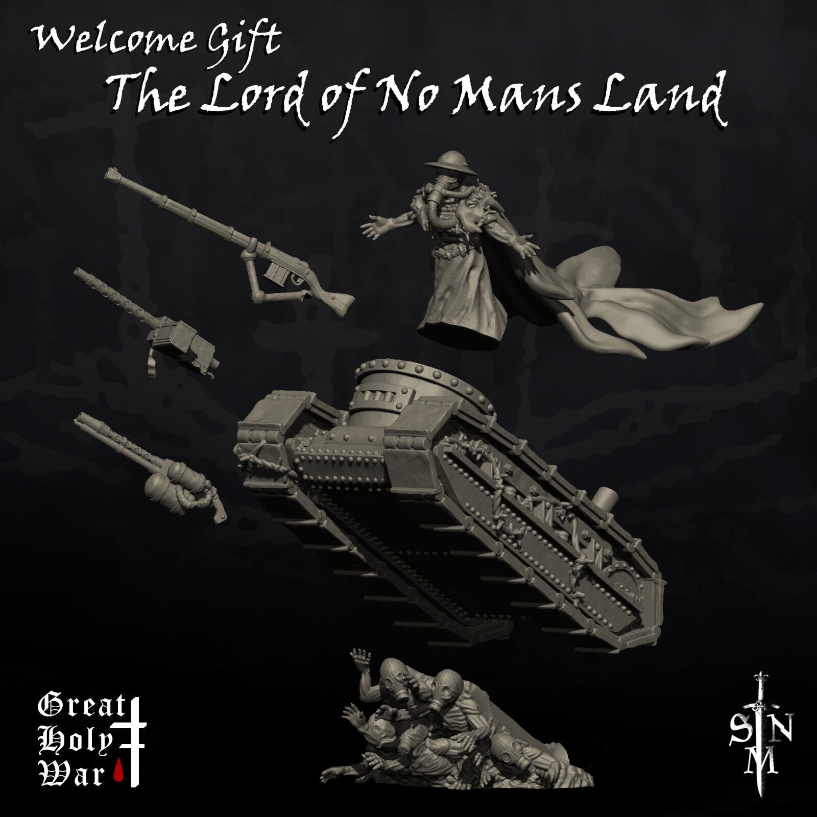 Gothic German WWI Tank w/ Commander & Gattling Gun - Crushing Bodies Gas Mask